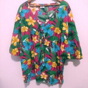 Makai Beach Swim Cover Up Tunic Top Babydoll Hawaiian Tropical Coastal SZ L/XL